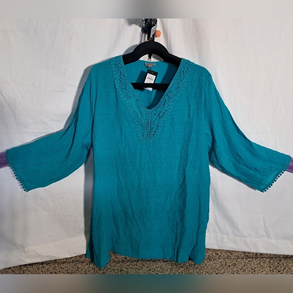 Avenue plus size 22/24 aqua crochet trim tunic - Picture 12 of 14